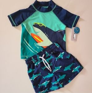 😎Carter's Baby Boy 2- Piece Shark Swim Set Size 12 Months